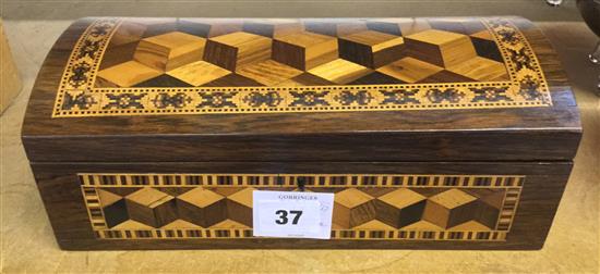 Tunbridge Ware rosewood perspective cube dome top glove box